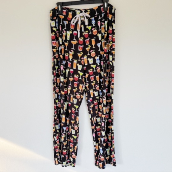 Amanda Blu black colorful cocktail print wide leg stretch pajama pants size XL - Picture 2 of 11